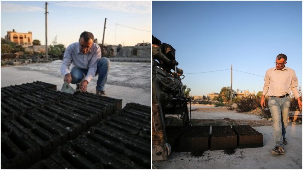 بالفيديو/ مواطن من غزة ينجح باستخدام رماد النفايات المحروقة في صناعة حجارة بناء صديقة للبيئة