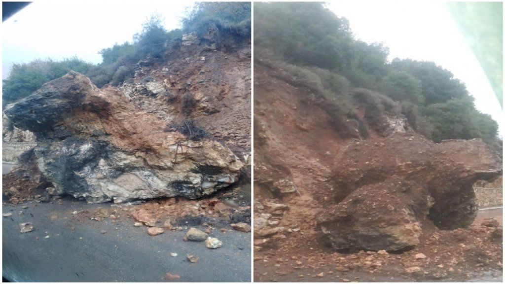 بالصور/ انهيار للصخور على طريق بيت ليف - صربين
