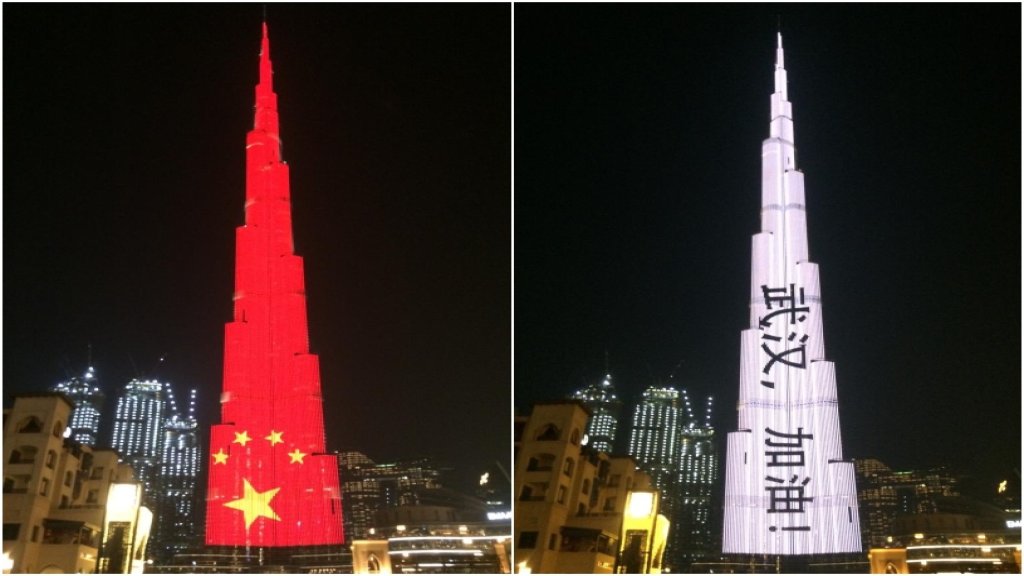 بالفيديو/ الإمارات تضيء "برج خليفة" ومعالمها تضامنًا مع الصين