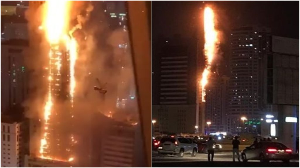 الدفاع المدني في الشارقة يسيطر على 90% من الحريق "الضخم" الذي إندلع في برج سكني