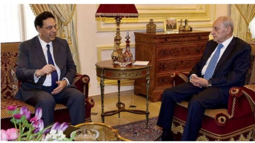 جوهر اللقاء بين الرئيس بري ودياب "مالي":  التشديد على ضرورة حضور الحكومة بشكل أكثر فاعلية بإجراءات يلمسها المواطن، وبتدابير رادعة وقاسية وعلنيّة للمضاربين بالدولار وتجّار السوق السوداء