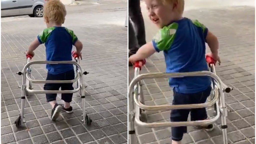 بالفيديو/ الطفل مصطفى ابن الـ3 سنوات يمشي لأول مرة بعد تشخيص إصابته بالشلل الدماغي