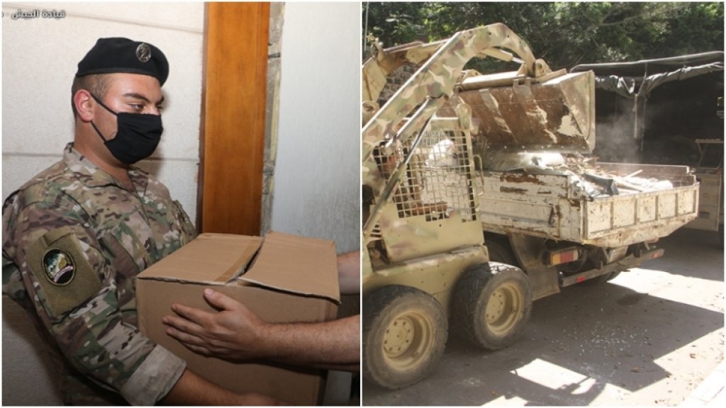 بالصور/ الجيش يواصل توزيع المساعدات على منازل المواطنين المتضررين من جرّاء الانفجار الكارثي في مرفأ بيروت وإزالة الركام من الشوارع المتضرّرة