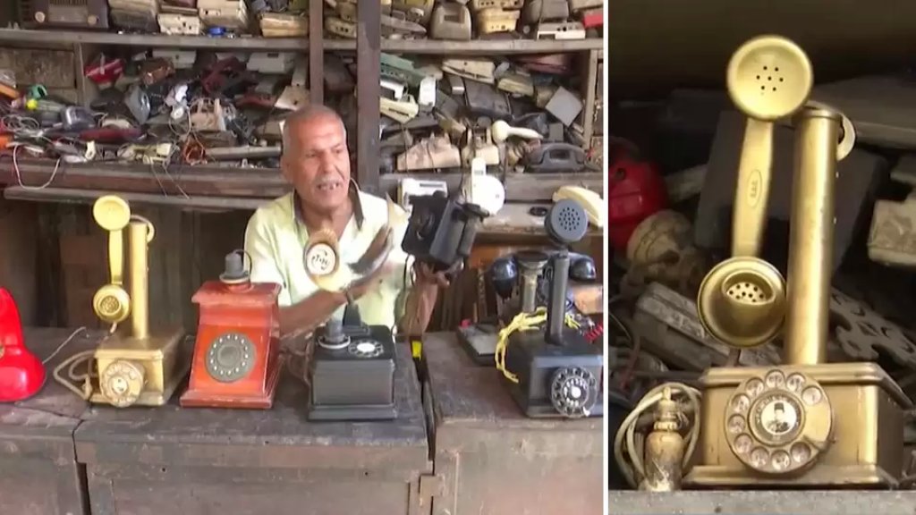 رجل مصري يهوى جمع الهواتف القديمة...يمتلك هاتف الملك فاروق وهاتف تومسون هدسون وآخر لتشارلي تشابلن
