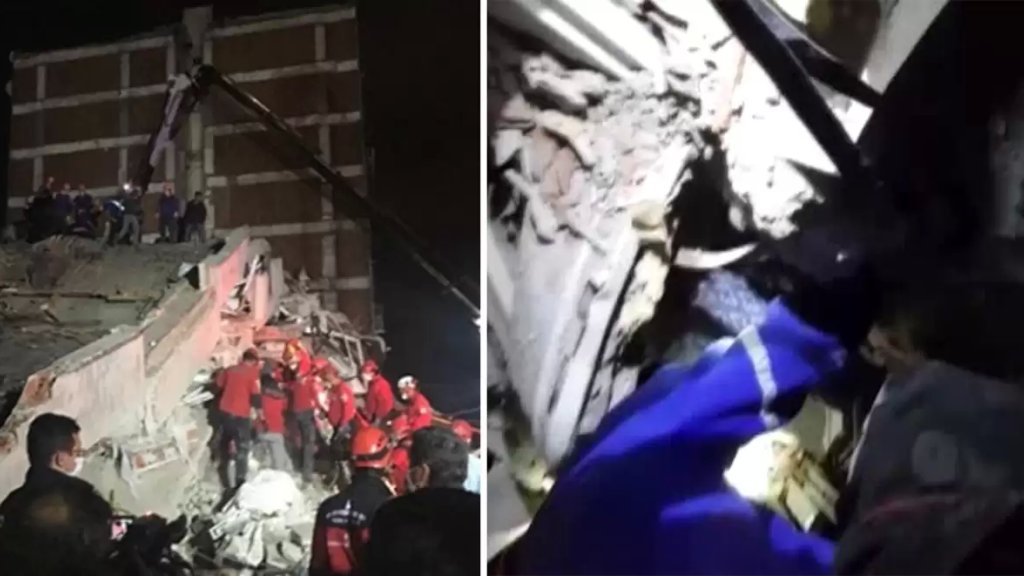بالفيديو/ لحظة إنتشال سيدة ستينية من تحت أنقاض مبنى دمره الزلزال في ازمير