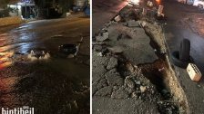 بالصور/ حفرة ضخمة تستقبل المارة في خلدة...معاناة متجددة مع كل موسم شتاء!