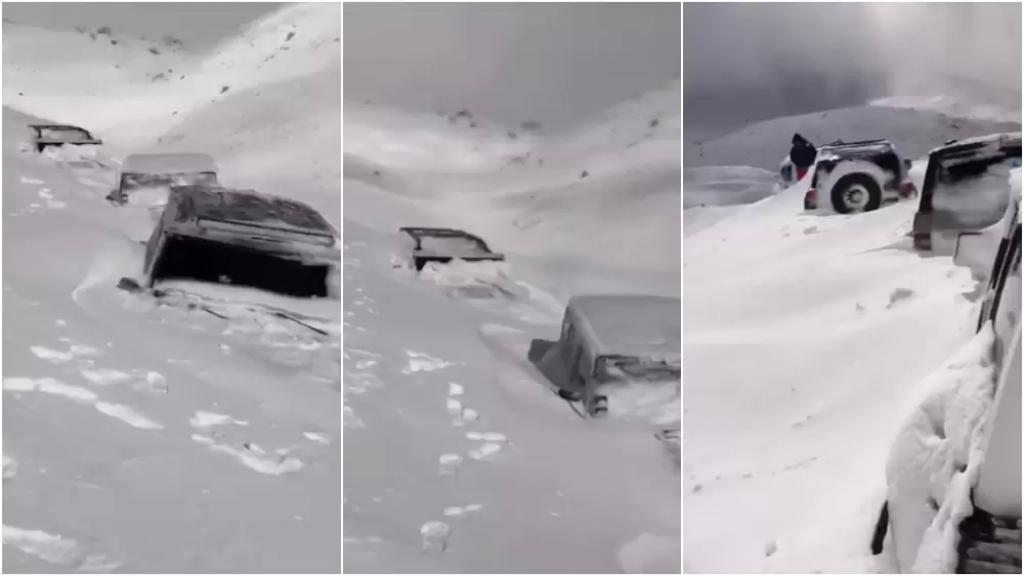 بالفيديو/ الثلوج احتجزت عددا من السيارات الرباعية الدفع منذ الأمس في جبال صنين