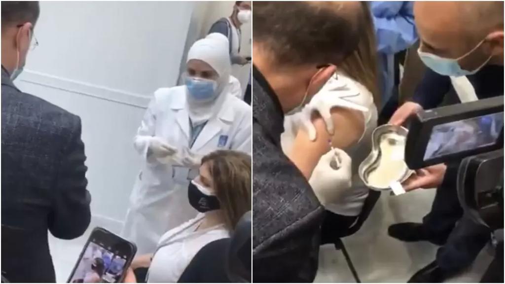 بالفيديو/ وزير الصحة يعطي اللقاح لممرّضة في مستشفى الحريري