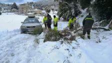 بالصور/ الدفاع المدني ينقذ مواطنين محاصرين داخل ٥ سيارات بسبب تراكم الثلوج
