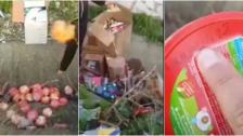 بالفيديو / العثور على مواد غذائية منتهية الصلاحية مرمية إلى جانب الطريق عند اوتوستراد الزهراني
