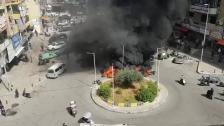 بالفيديو/ محتجون يقطعون الطريق في موقف حي السلم بالاطارات المشتعلة