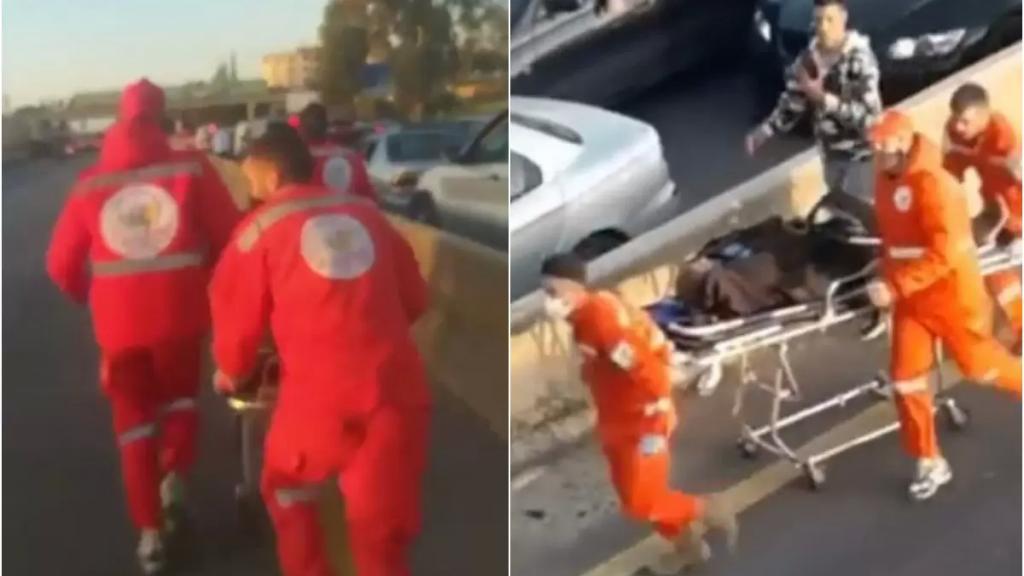 بالفيديو/ مسعفون من &quot;جمعية الشفاء&quot; ينقلون المرضى سيراً على الطريق العام في منطقة الدامور