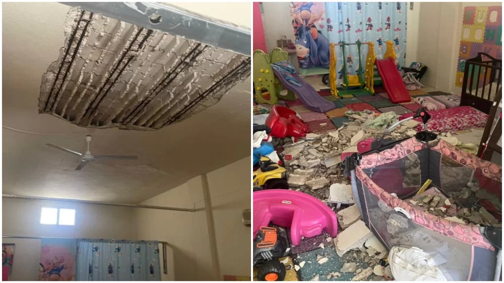 بالصور/ إصابة 4 أطفال جراء انهيار جزء من سقف داخل حضانة في جل البحر - صور