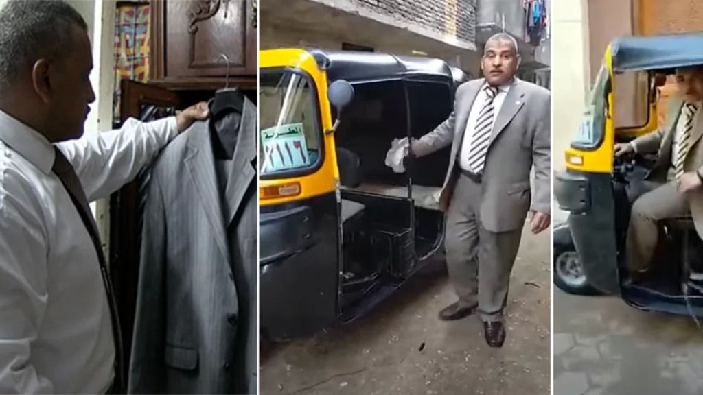 بالفيديو/ &quot;أشيك&quot; سائق توك توك في مصر.. &quot;مبشتغلش غير بالبدلة والكرافته والشغل مش عيب&quot;!