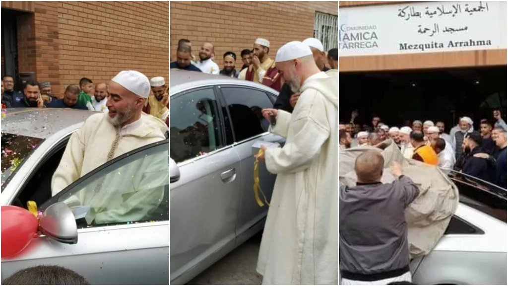 بالصور/ مصلّون عرب يفاجئون إمام مسجدهم في إسبانيا بعيدية فاخرة: سيارة فارهة تقديرًا لجهوده خلال شهر رمضان!