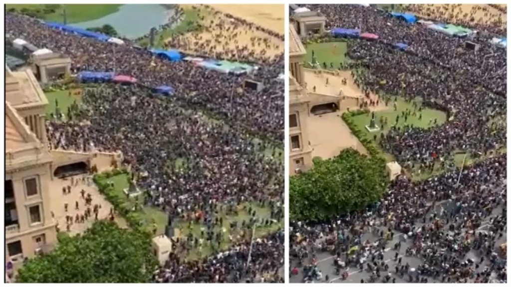 بالفيديو/ الرئيس السريلانكي يفرّ من مقره في كولومبو بعد اقتحامه من قبل المحتجين!