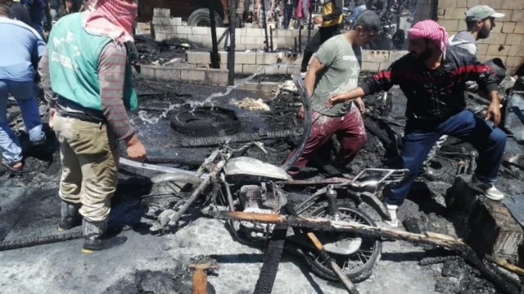 اندلاع حريق في مخيم للنازحين السوريين في المصيدة - عرسال