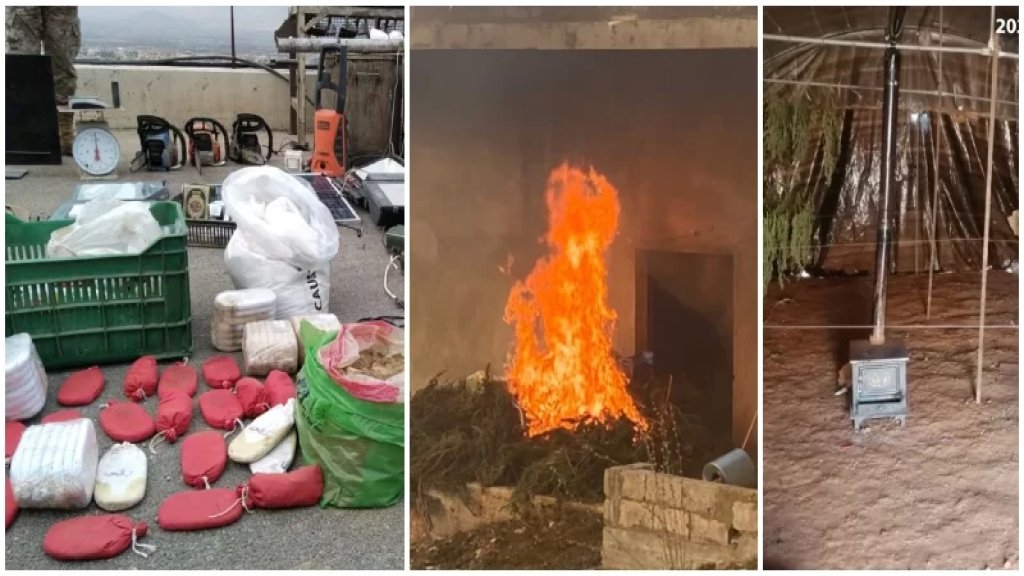 بالصور/ عملية دهم في بلدة دار الواسعة - بعلبك بدعم من القوات الجوية: توقيف 4 مطلوبين وضبط سيارات وكمية كبيرة من المخدرات وتلف كمية من حشيشة "الماريجوانا"