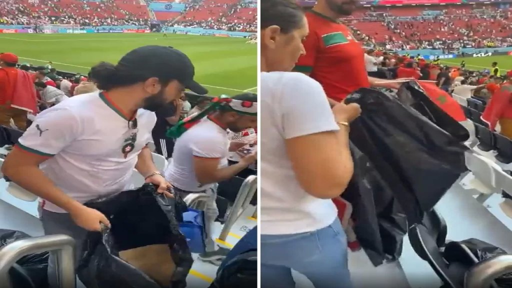 بالفيديو/ جماهير المغرب تبادر لتنظيف المدرجات بعد نهاية مباراة المغرب-كرواتيا في استاد البيت