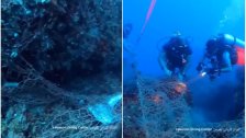 بالفيديو/ إزالة شباك الصيد من البحر على عمق تجاوز ال ٤٠ مترًا لما تسببه من خطر على الحياة البحرية