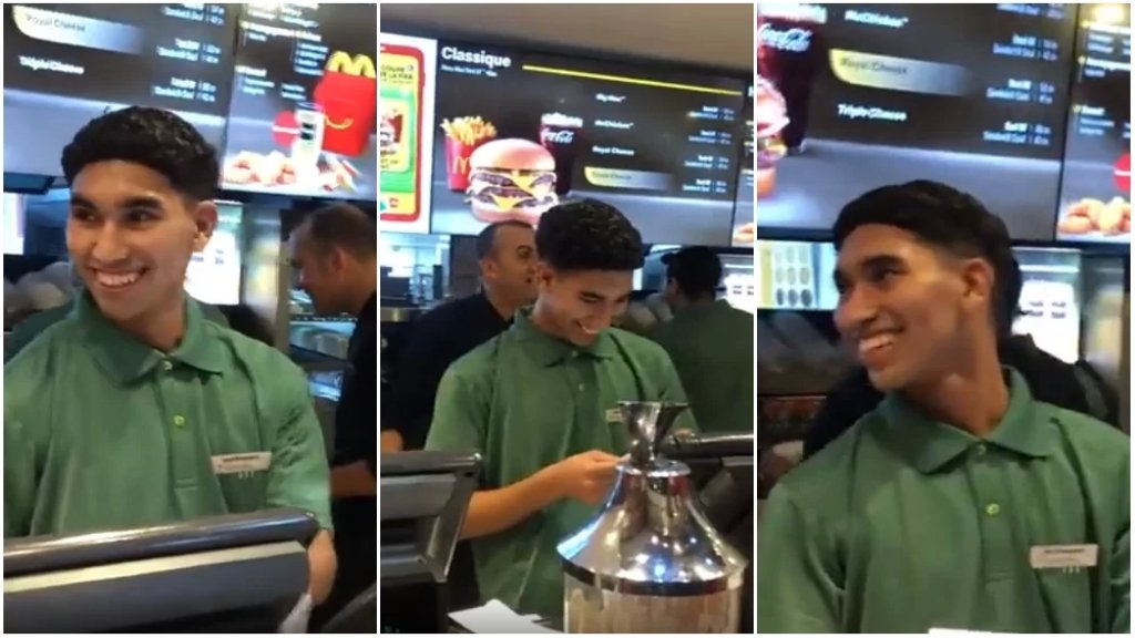 بالفيديو/ روّاد مطعم ماكدونالدز يهتفون لأحد الموظّفين "أوليه حكيمي" بعد الشبه الكبير بينه وبين نجم منتخب المغرب أشرف حكيمي
