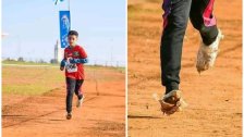 صورة لطفل مغربي تثير ضجة.. ظهر يجري في سباق بجورب لفه بشريط لاصق!