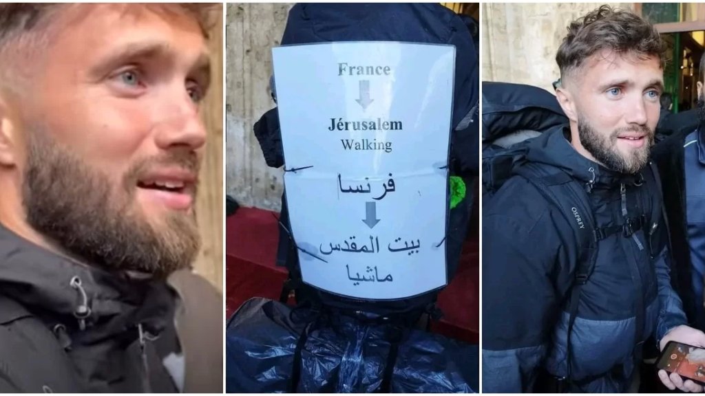بالفيديو/ تضامنًا... فرنسي يسافر من بلده مشيًا إلى المسجد الأقصى في رحلة استمرت 10 أشهر