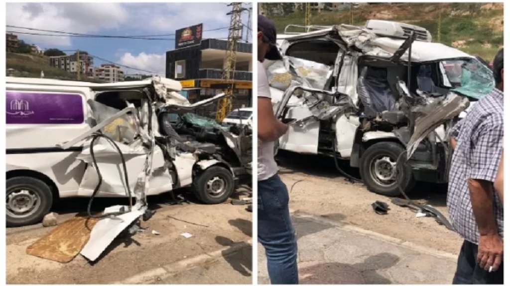 جرحى في حادث سير مروع بين كميون وفان  على جادة نبيه بري - النبطية