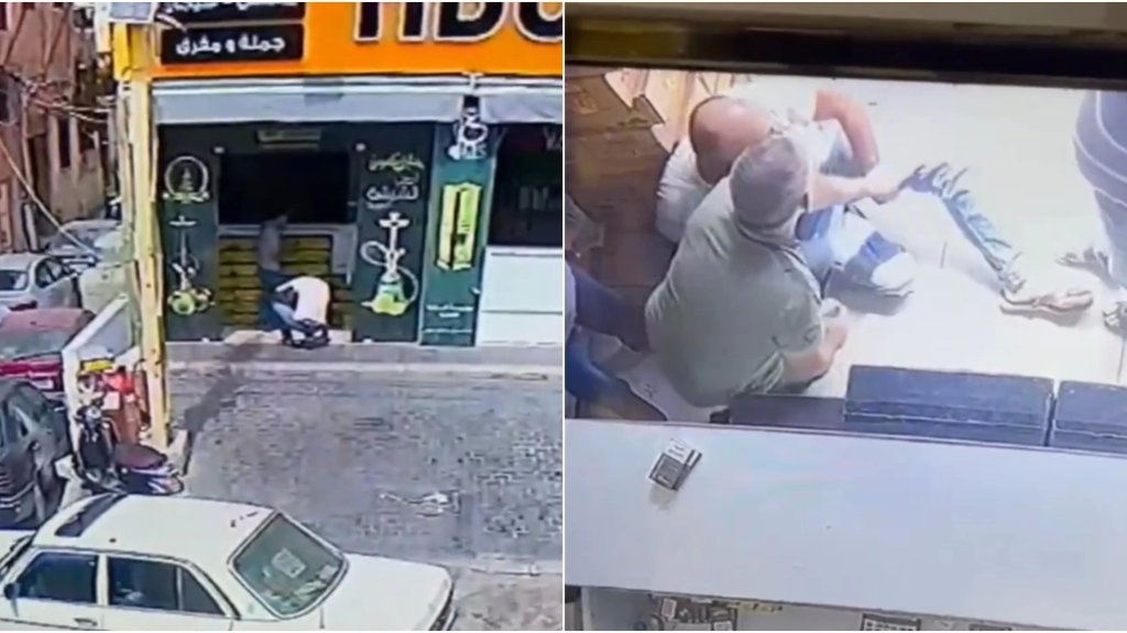 بالفيديو/ لحظة إصابة مواطن برصاصة طائشة أثناء دخوله الى احد المحلات مقابل سرايا صيدا