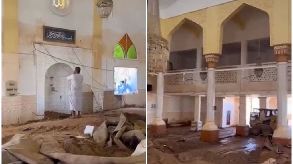بالفيديو/ رغم الدمار.. رفع الأذان في مسجد الصحابة في مدينة درنة