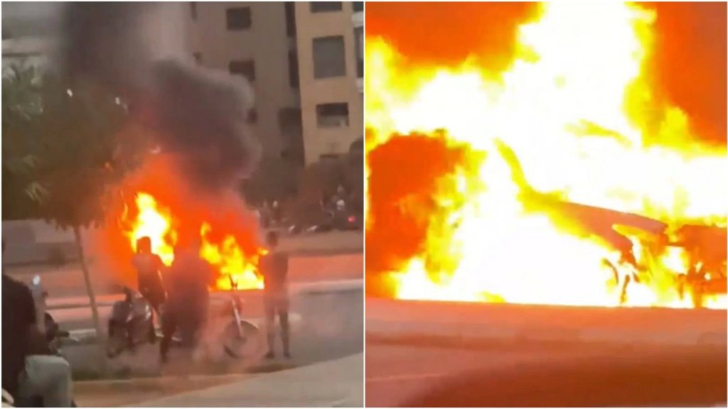 بالفيدو/ احتراق سيارة في الجناح