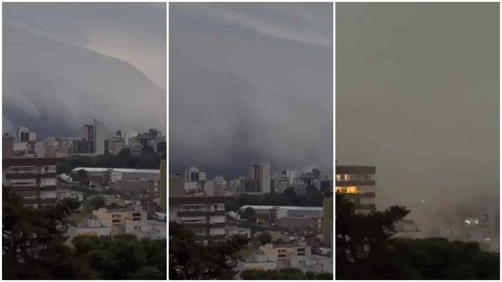 بالفيديو/ غيمة داكنة ضخمة معروفة باسم سحابة الرف تظهر في سماء مدينة برازيلية وتحجب الرؤية عن البنايات