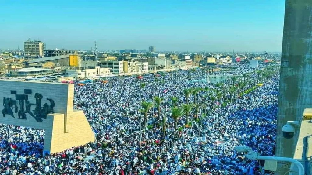 بالفيديو/ حشود ضخمة تحتشد في بغداد دعماً لفلسطين