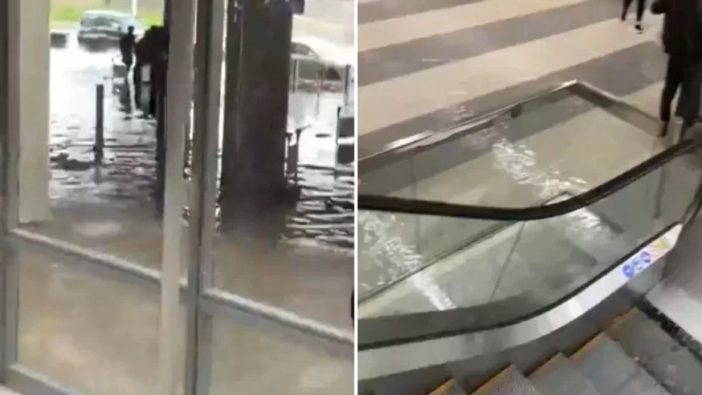 بالفيديو/ مطار بيروت يغرق بمياه الأمطار !