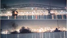 بالفيديو/ انهار جسر في بالتيمور الأمريكية بعد اصطدام سفينة شحن به!