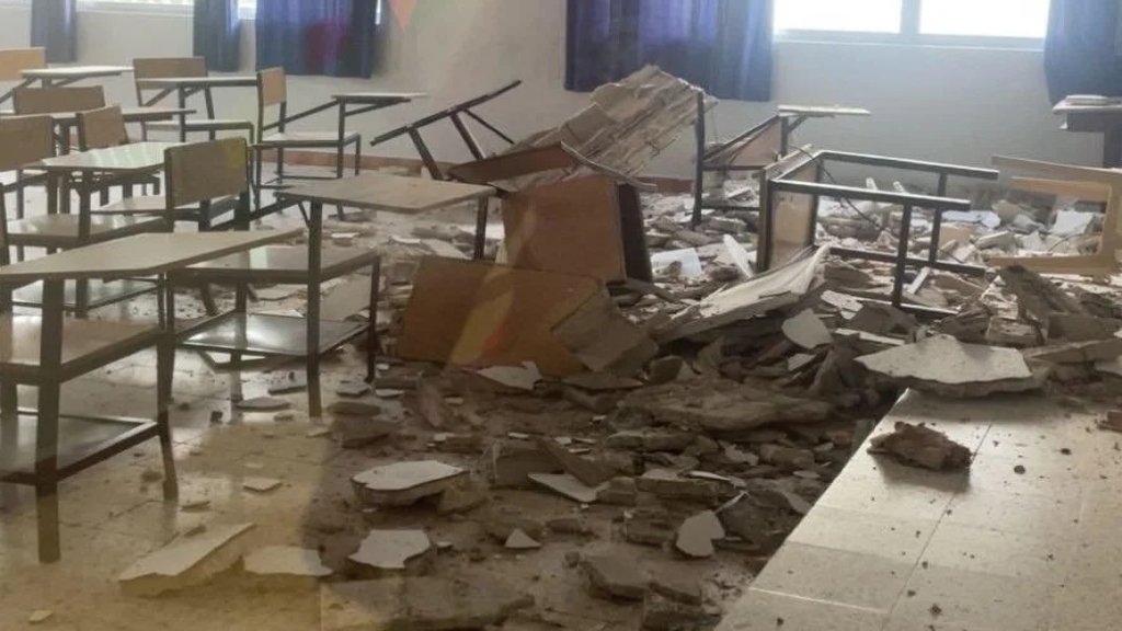 سقوط سقف أحد الصفوف في المدرسة الإنجيلية الوطنية في صيدا قبل وصول الطلاب إلى المدرسة
