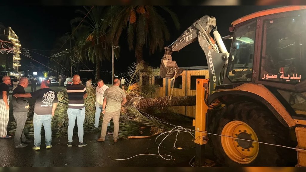 بالفيديو/ سقوط شجرة وتضرر شبكة كهرباء الكورنيش البحري في صور وتحول الشوارع إلى مستنقعات بسبب الرياح والأمطار