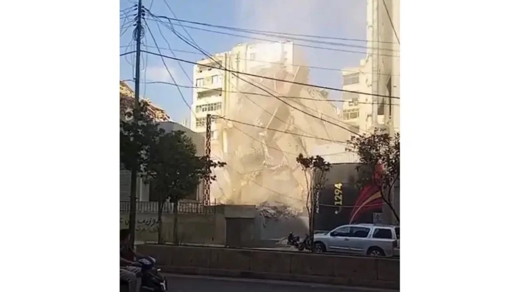 بالفيديو/ لحظة انهيار مبنى متضرر من الحرب في الضاحية الجنوبية
